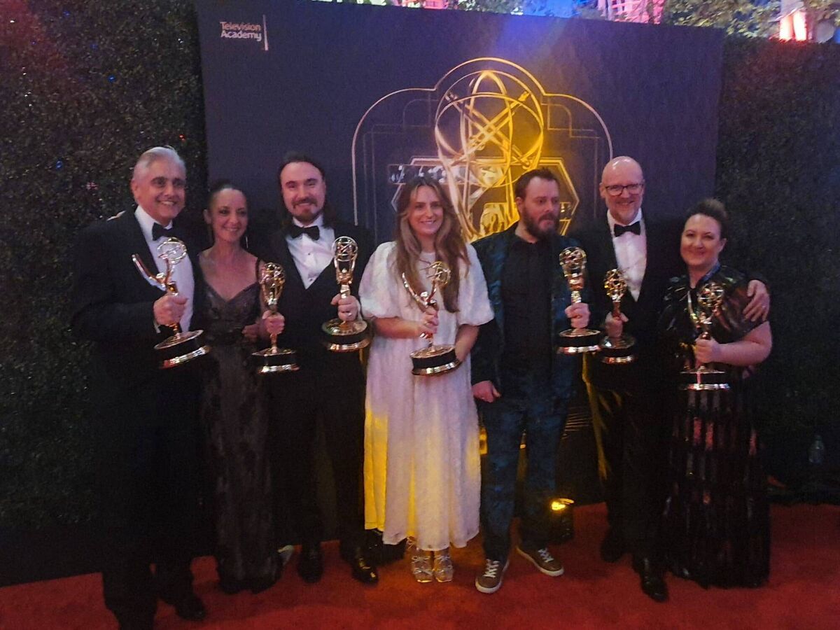 Johnny Murphy and The Last Of Us crew at the Emmys. 