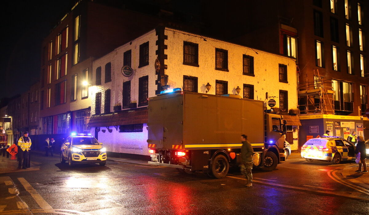 An army explosive ordnance disposal truck arrives at the scene of an explosion at the Depaul supported temporary accommodation on Little Britain Street in Dublin's north inner city. Picture: Stephen Collins/Collins Photos