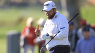 <p>Shane Lowry acknowledges fans on the 15th green during the first round of The American Express at La Quinta Country Club. Picture: Sean M. Haffey/Getty Images</p>