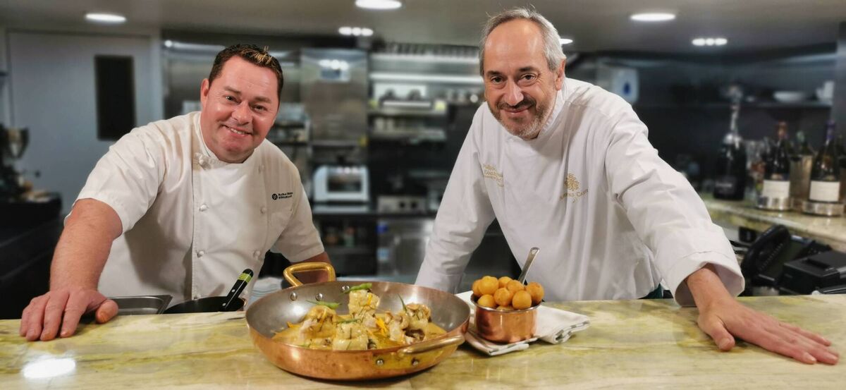 Neven Maguire pictured with Ashford Castle’s Executive Chef, Philippe Farineau.