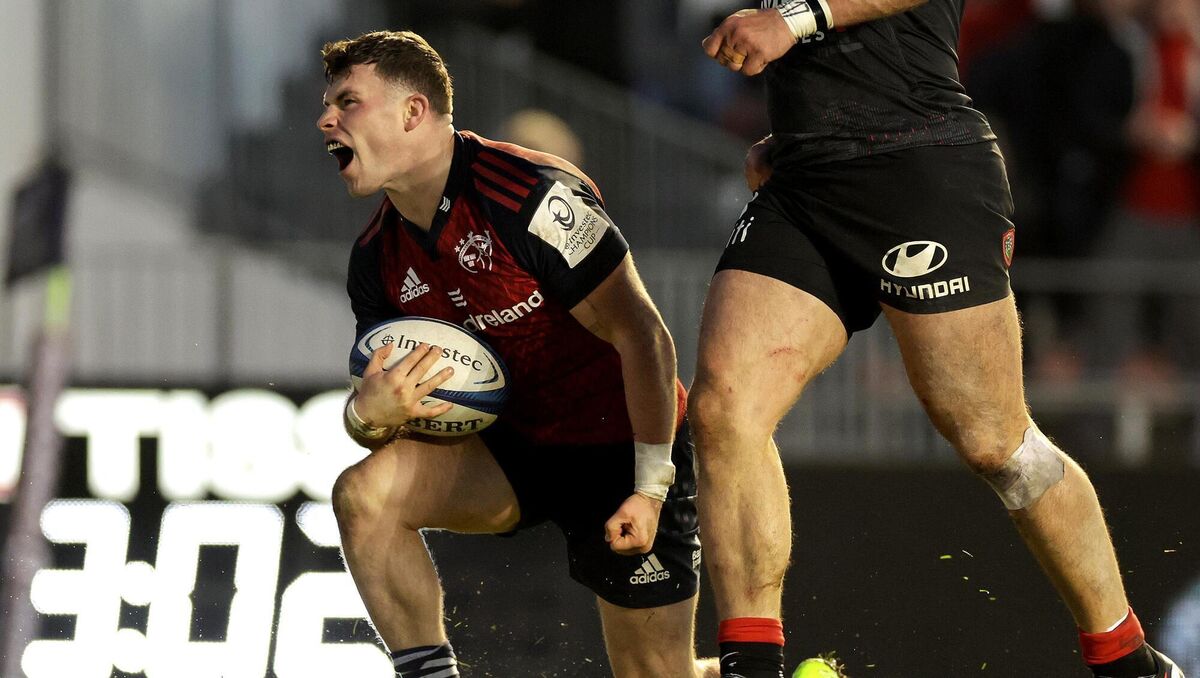 Munster's Calvin Nash celebrates scoring a try.
