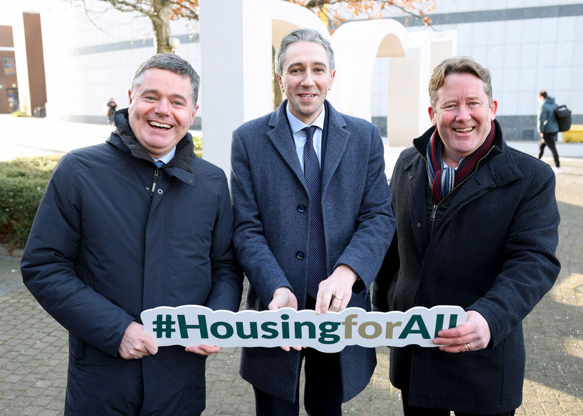 On Friday, ministers Simon Harris, Darragh O’Brien, and Paschal Donohoe unveiled a new long-term policy to develop student accommodation, including plans for 521 beds in DCU and Maynooth University to go to construction in the coming months. Picture: Maxwell's
