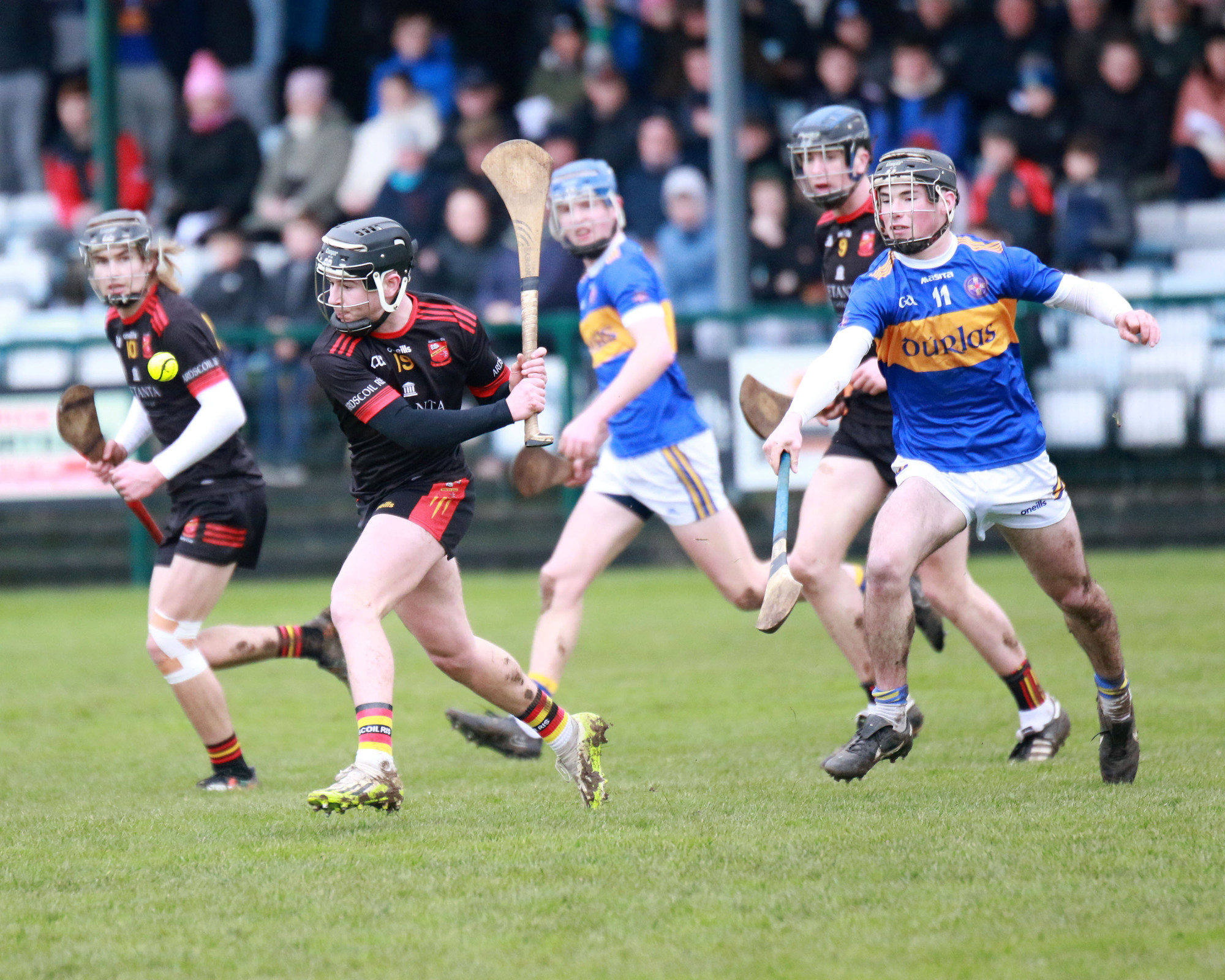 FINAL BOUND: Eoin Begley, Ardscoil Ris, clearing the sliotar againts Darragh Kelly, Thurles CBS in the Harty Cup Semi Finals. Picture: Brendan Gleeson
