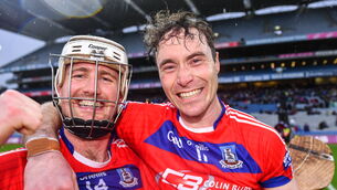 <p>A BIT OF LUCK: Éanna Burke and Conor Cooney of St Thomas' after their side's victory in the AIB GAA Hurling All-Ireland Senior Club Championship Final match between O’Loughlin Gaels of Kilkenny and St Thomas’ of Galway at Croke Park in Dublin.</p>