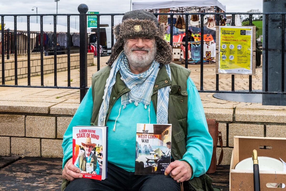 Ian Bailey in Bantry market in 2021, selling books of his poetry. Picture: Andy Gibson