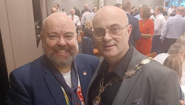 Insurance Institute of Cork Council attending the Charities Jazz Lunch, IIC President Glen Goggin with  actor Ciaran Bermingham. 