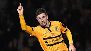 <p>PROVEN GOALSCORER: Padraig Amond celebrates scoring for Newport County against Manchester City in the FA Cup in 2019. Pic: Michael Regan, Getty Images</p>