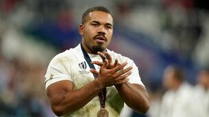<p>England's Ollie Lawrence applauds the fans following the Rugby World Cup 2023 bronze final match at the Stade de France in Saint-Denis, France.</p>