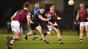 <p>MATCH WINNER: Cian Monaghan of University of Galway in action against Shea Daly of St Mary's University. Photo by Brendan Moran/Sportsfile</p>