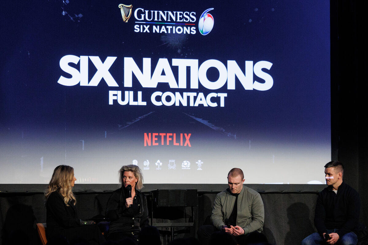 Christina Mahon, with Six Nations Rugby CMO Sarah Beattie, Keith Earls and Johnny Sexton at the Irish premier of Netflix’s newest docuseries, Six Nations: Full Contact.