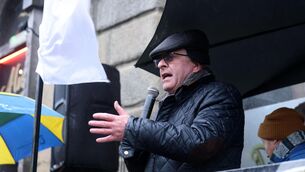 <p>Independent TD Mattie McGrath speaking to protesters at a rally in Roscrea, Co Tipperary. Feeding into an ‘Ireland is full’ narrative, McGrath told the rally: ‘We’re trying to be colonised here again.’	<span class="contextmenu emphasis CaptionCredit">Picture: Sasko Lazarov/RollingNews.ie</span>
            </p>