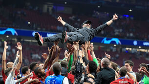 <p>MAMMOTH ACHIEVEMENTS: Liverpool manager Jurgen Klopp is lifted up by his players after winning the UEFA Champions League. Pic: Peter Byrne, PA Wire</p>