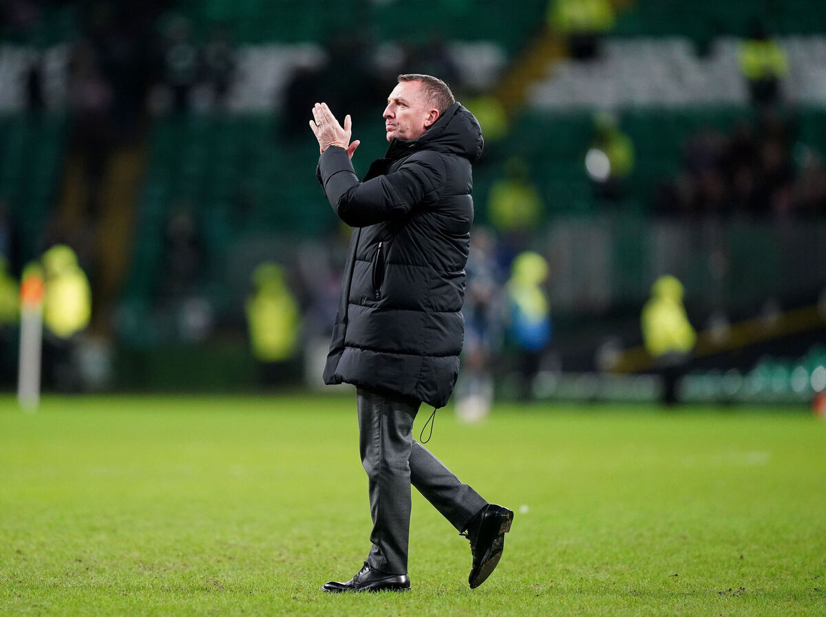 Celtic manager Brendan Rodgers thanks the fans after the cinch Premiership match at Celtic Park, Glasgow. Picture: Jane Barlow/PA Wire.