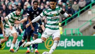 <p>Celtic's Luis Palma retakes a penalty but misses during the cinch Premiership match at Celtic Park, Glasgow. Picture: Jane Barlow/PA Wire. </p>