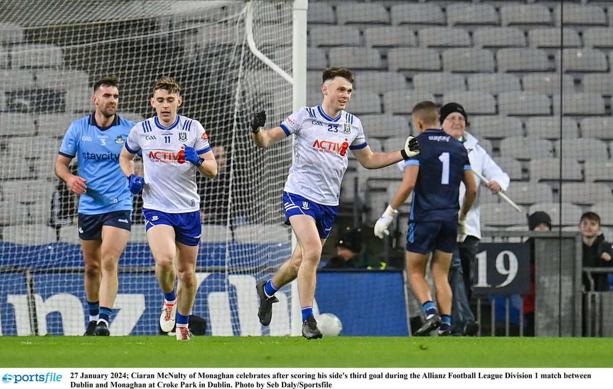 Ciaran McNulty of Monaghan celebrates after scoring his side's third goal. Photo by Seb Daly/Sportsfile Ciaran McNulty of Monaghan celebrates after scoring his side's third goal. Photo by Seb Daly/Sportsfile