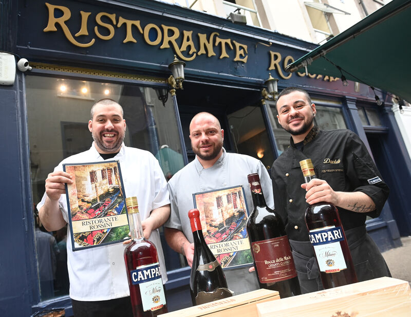 Mathia Righetti, Daniele Plati, and Davide Pinna will be serving up Ristorante Rossini’s fine Italian food and drinks on Princes St, Cork, on Saturday and Sunday. Picture: Larry Cummins