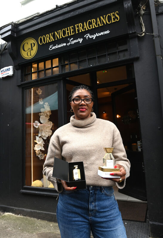 Corine Ngandeu of Cork Niche Fragrances is one of the Princes St business owners who will be trading their wares from stalls on Princes St on Saturday and Sunday. 	Pictures: Larry Cummins