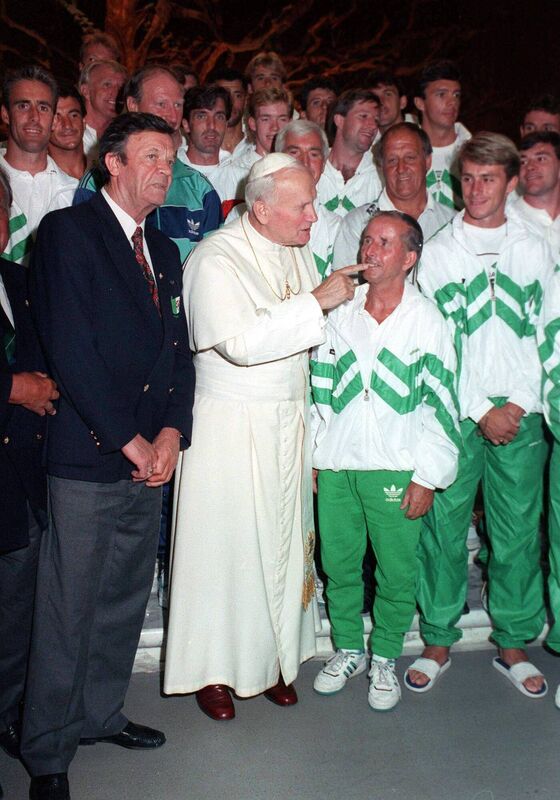 MEETING A HERO: World Cup The Irish team meet Pope John Paul II 1990 Ireland team kit man Charlie O'Leary meet Pope John Paul II with Fran Fields on the left Pic: ©INPHO