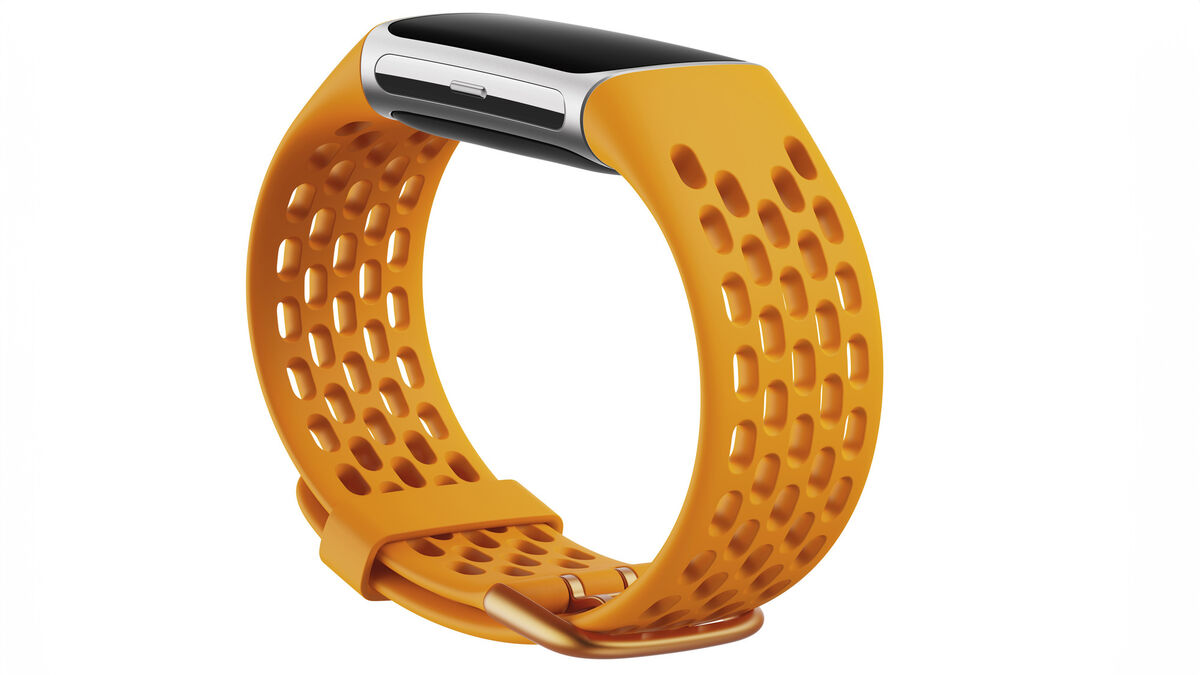 Fitbit Charge 6 with Golden Sunrise colour, sport band. Picture: Fitbit.