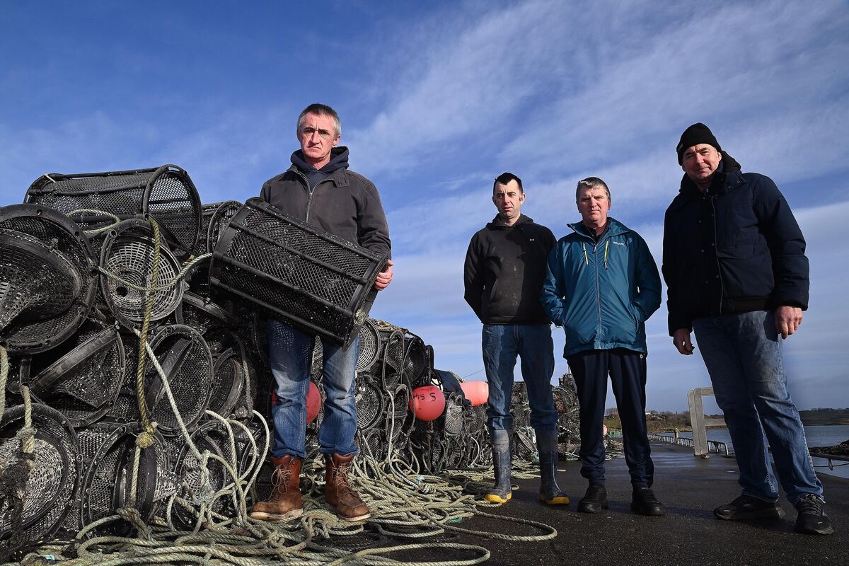 National Inshore Fishermen's Association members Michael Desmond, chairman; Seamus Cadogan, Anthony Dwyer, and John Ball with shrimp and crab pots at Cunnamore in West Cork. File picture: Denis Minihane