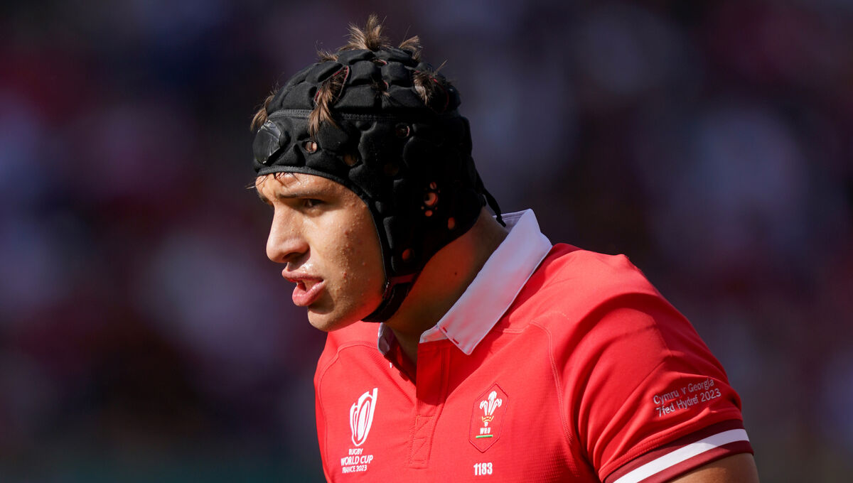 DAFYDD JENKINS: Wales' Dafydd Jenkins during the Rugby World Cup 2023, Pool C match at Stade de la Beaujoire in Nantes, France. DAFYDD JENKINS: Wales' Dafydd Jenkins during the Rugby World Cup 2023, Pool C match at Stade de la Beaujoire in Nantes, France.