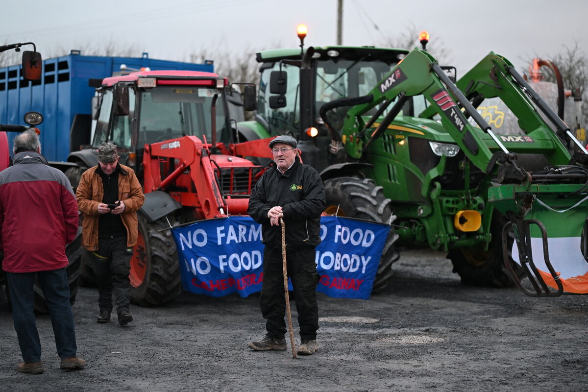 Part of a convoy of farmers who travelled into Galway today as part of a nationwide protest. Picture: Ray Ryan
