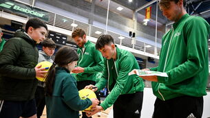 <p>Conor Gannon of Ireland signs an autograph for Úna Keane from Limerick during a meet and greet at the UL Sport Arena. Picture: Brendan Moran/Sportsfile</p>
