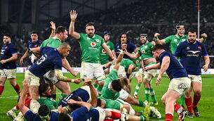 <p>2 February 2024; Rónan Kelleher of Ireland, hidden, scores his side's fifth try during the Guinness Six Nations Rugby Championship match between France and Ireland at the Stade Velodrome in Marseille, France. Photo by Harry Murphy/Sportsfile</p>