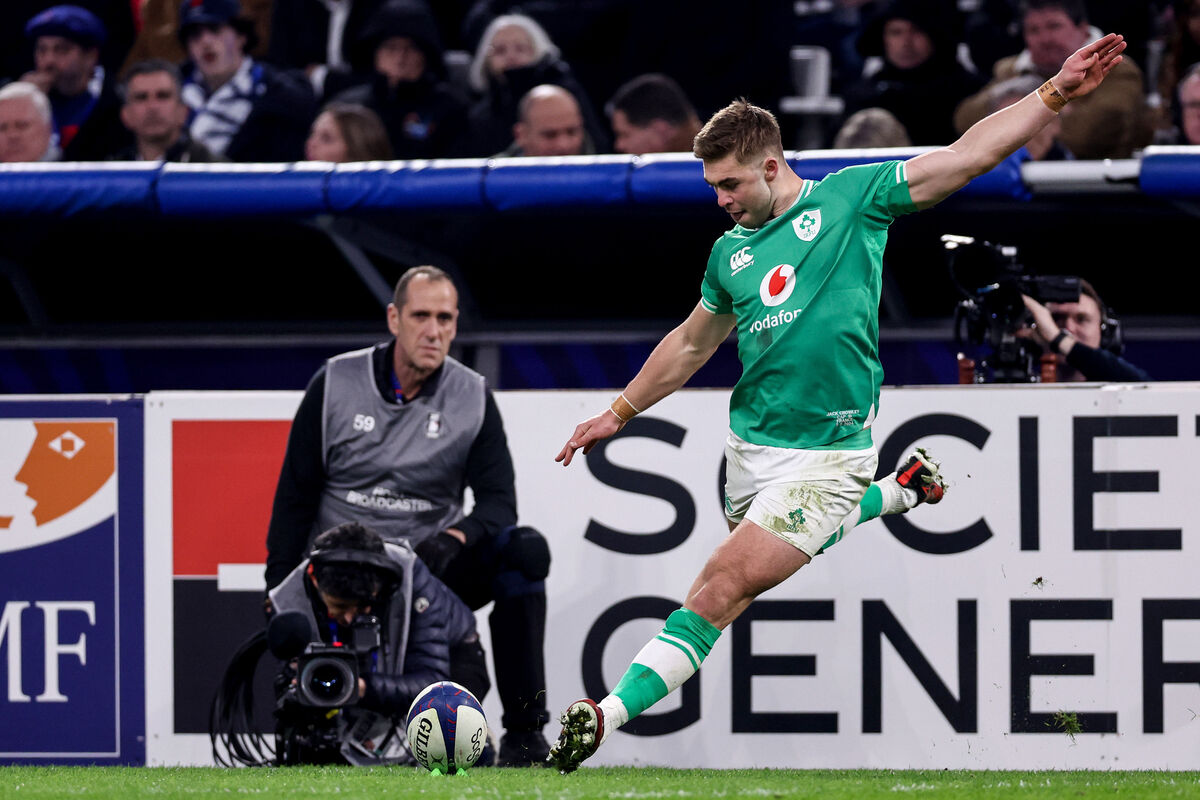 THE KID'S ALRIGHT: Ireland’s Jack Crowley kicks a conversion. Pic: Ben Brady, Inpho THE KID'S ALRIGHT: Ireland’s Jack Crowley kicks a conversion. Pic: Ben Brady, Inpho