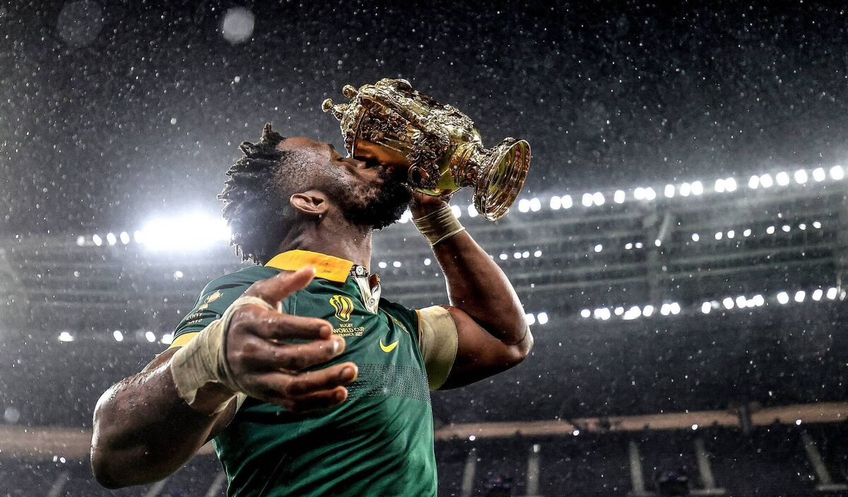South Africa’s Captain Siya Kolisi celebrates with the William Webb Ellis trophy after winning the 2023 Rugby World Cup. Picture: Dan Sheridan/Inpho Photography