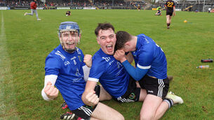 <p> GLORY DAYS: Ciaran Foley, Zac Kelle and Darragh McCarthy of CBS Nenagh celebrate winning. Pic: Natasha Barton</p>