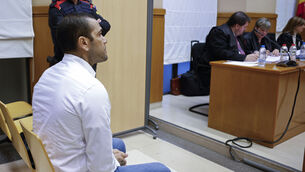 <p>Brazilian football star Dani Alves sits in court during his trial in Barcelona Picture: Alberto Estevez/Pool Photo via AP</p>