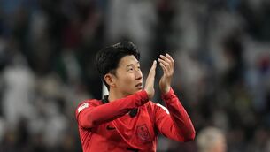 <p>South Korea's Son Heung-min celebrates after winning the Asian Cup quarter-final.</p>