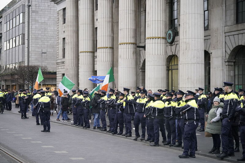 There was a significant garda presence in place ahead of the anti-immigrant march and the United Against Racism counter-demonstration in Dublin city centre on Monday. Picture: Niall Carson/PA 