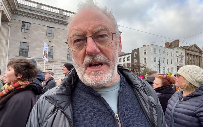Game Of Thrones actor Liam Cunningham taking part in the United Against Racism rally on O'Connell St. Picture: Niall Carson/PA