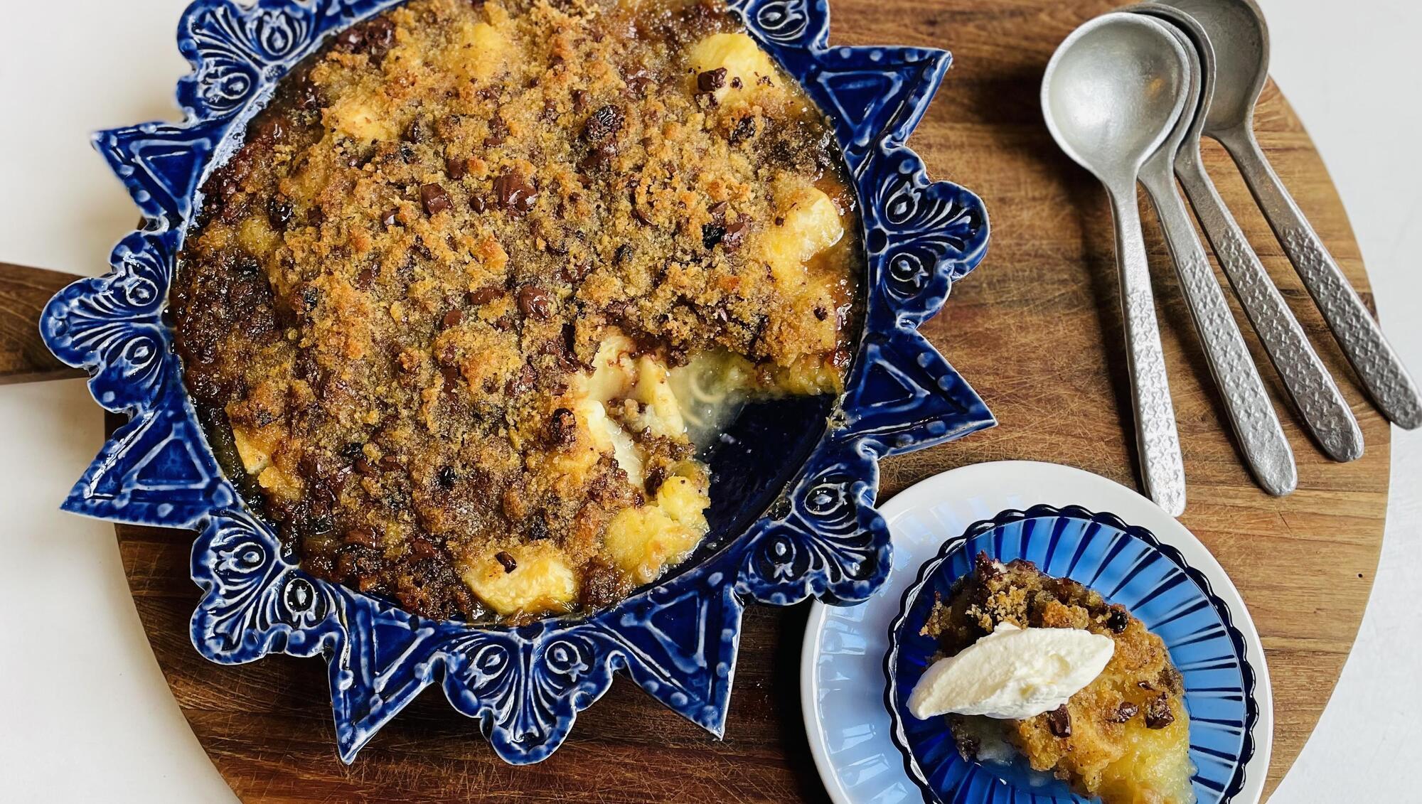 This comforting dish should be served warm and ideally on hot plates with cold softly whipped cream to accompany. 