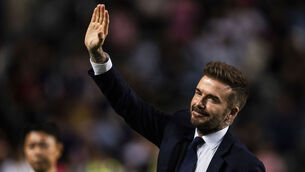 <p>Inter Miami's co-owner David Beckham waves to the crowd. Pic: AP Photo, Louise Delmotte</p>