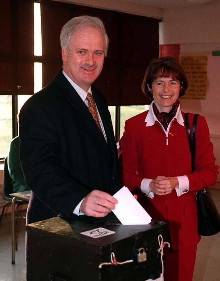 Then taoiseach John Bruton and Finola Bruton at the polling booth in Dunboyne NS, Meath, for the 1996 bail referendum. Picture: Maxwells Then taoiseach John Bruton and Finola Bruton at the polling booth in Dunboyne NS, Meath, for the 1996 bail referendum. Picture: Maxwells