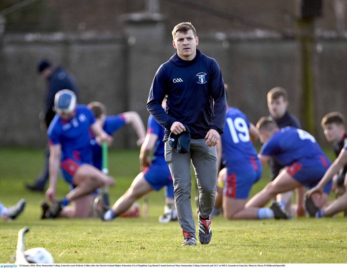24 January 2024; Mary Immaculate College Limerick coach Pádraic Collins after the Electric Ireland Higher Education GAA Fitzgibbon Cup Round 2 match between Mary Immaculate College Limerick and UCC at MICL Grounds in Limerick. Photo by Piaras Ó Mídheach/Sportsfile