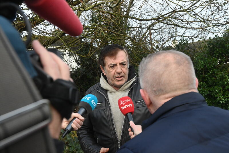 Neighbour Tim Horgan speaking to reporters at the scene. A Garda cordon remains in position at Annville, off Lucey's Lane, Macroom Co Cork where the body of 61-year-old Michael Foley was discovered on Tuesday. Picture: Larry Cummins 