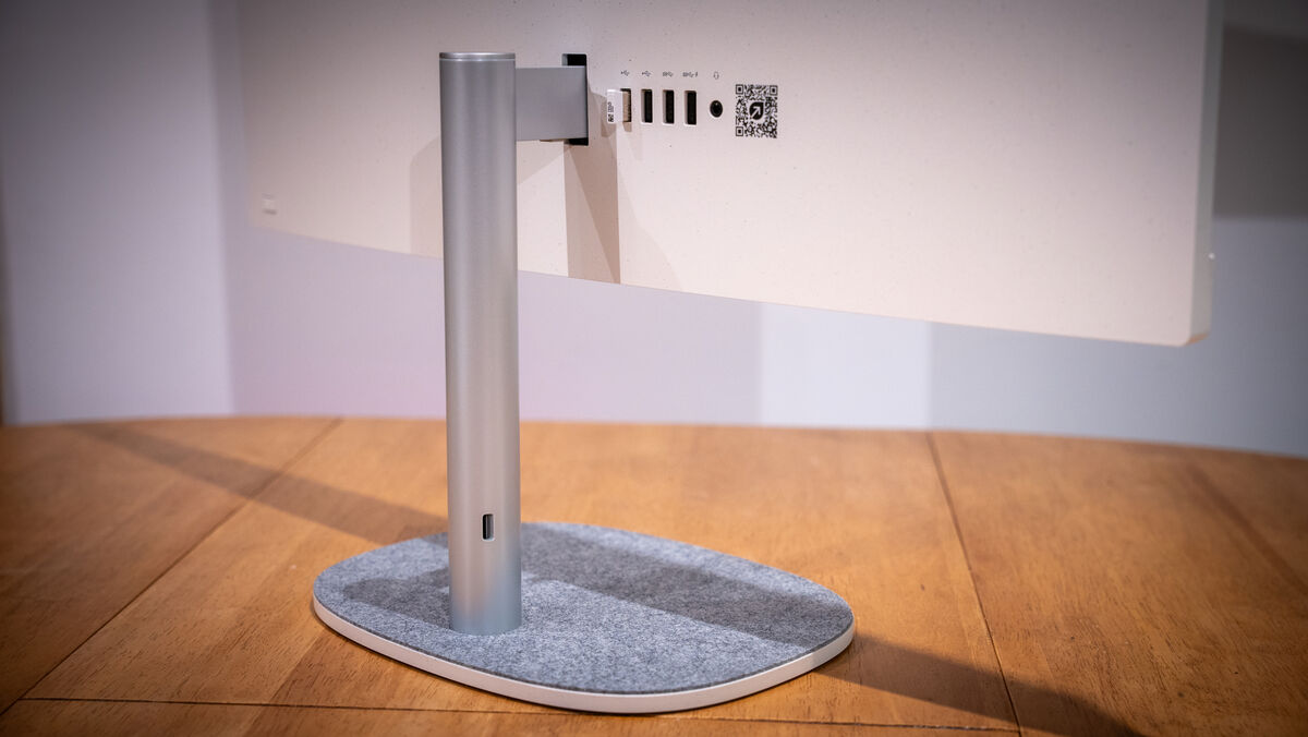 The HP 2023 AiO features a stand with tilt and height adjustment. Picture: Noel Campion. The HP 2023 AiO features a stand with tilt and height adjustment. Picture: Noel Campion.