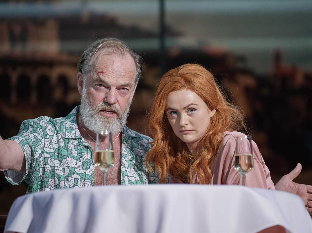 Hugo Weaving and Kate Gilmore in a scene from The President at the Gate Theatre. Picture: Ros Kavanagh Hugo Weaving and Kate Gilmore in a scene from The President at the Gate Theatre. Picture: Ros Kavanagh