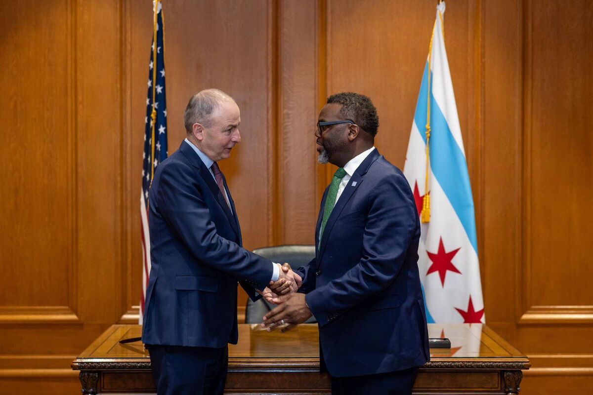 Tánaiste Micheál Martin meeting Mayor Brandon Johnson on his visit to Chicago, where he has also met Governor of Illinois, JB Pritzker, and attended several engagements with the local Irish community. Tánaiste Micheál Martin meeting Mayor Brandon Johnson on his visit to Chicago, where he has also met Governor of Illinois, JB Pritzker, and attended several engagements with the local Irish community.