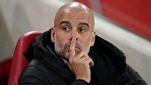 <p>TOP OF THE POPS: Manchester City manager Pep Guardiola before the Premier League match at the Gtech Community Stadium. Photo credit: Adam Davy/PA Wire.</p>