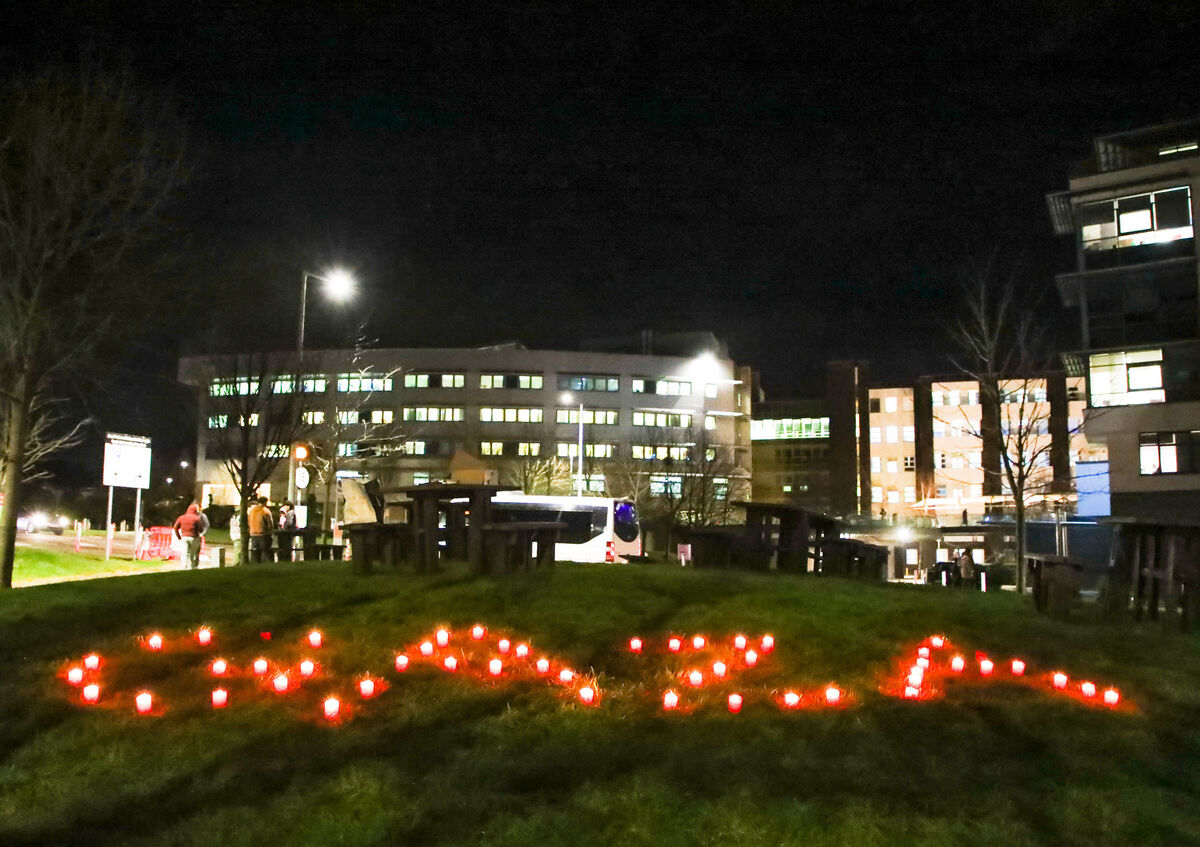 The word Gaza spelled out in candles during the vigil by healthcare workers at Cork University Hospital. Picture: David Creedon