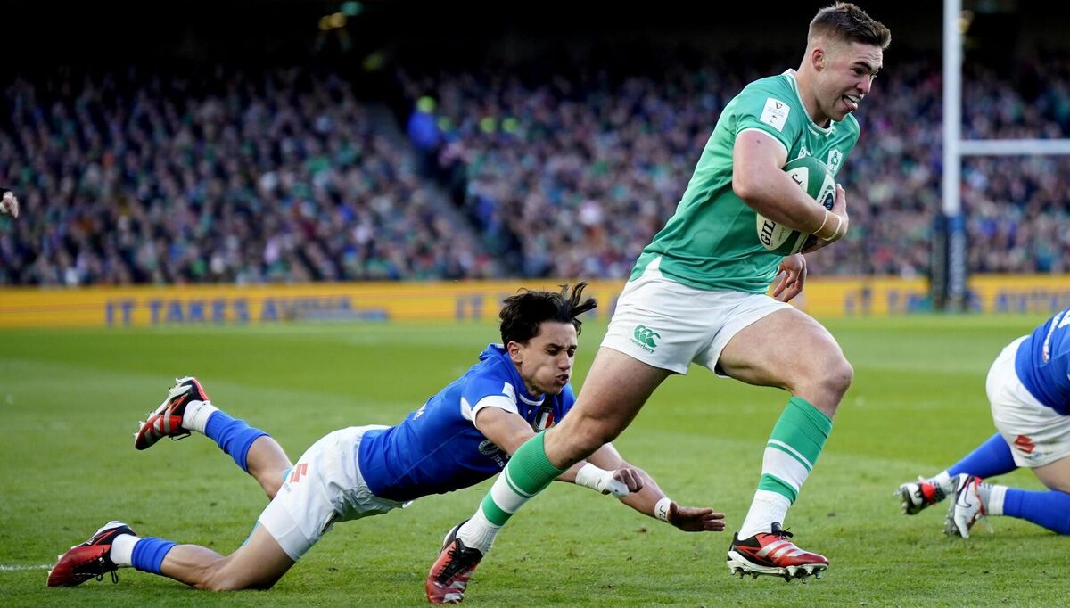 Ireland's Jack Crowley on his way over to score his side's first try of the game.