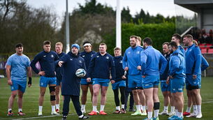 <p>SETTLING IN: Senior coach Jacques Nienaber speaks to the forwards during a training session on the Leinster Rugby 12 County Tour at Mullingar RFC in Westmeath. Pic: Harry Murphy/Sportsfile</p>