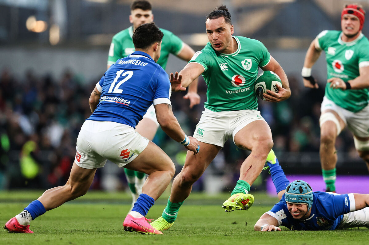 Ireland's James Lowe and Italy's Tommaso Menoncello. Ireland's James Lowe and Italy's Tommaso Menoncello.