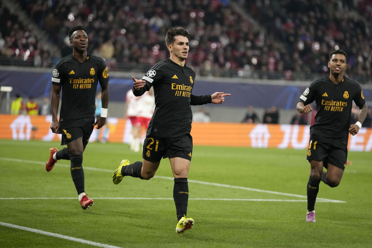 Real Madrid's Brahim Diaz celebrates.