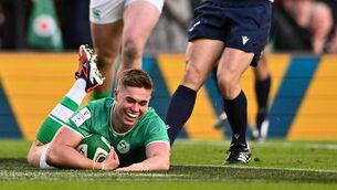 <p>HELL OF A PLAYER: Jack Crowley of Ireland scores his side's first try against Italy. Photo by Ben McShane/Sportsfile</p>